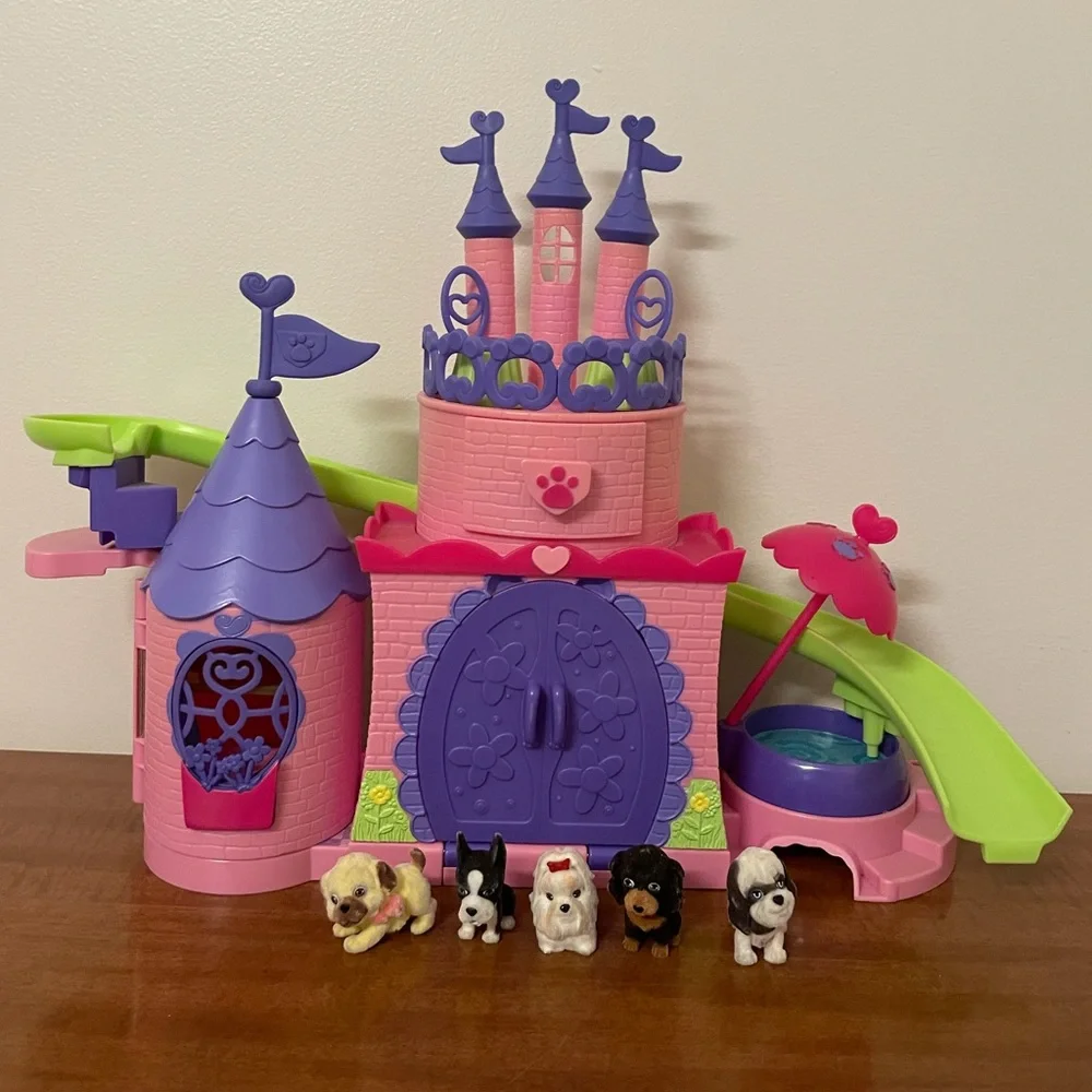 Pet Palace Puppy Pocket Castle Vintage Toys Doll House Miniatures Purple Pink